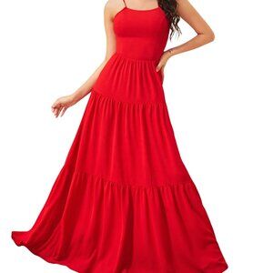 Women's Backless Maxi Dress Red